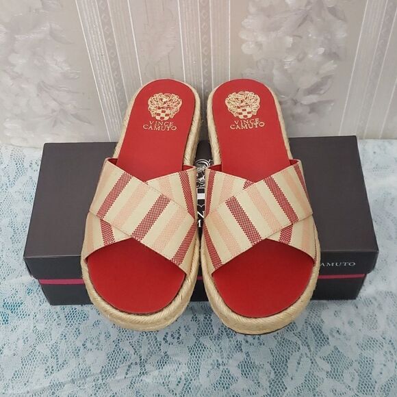Vince Camuto Carran Espadrilles Sandals Slides NIB Red Size 9M - Picture 2 of 10